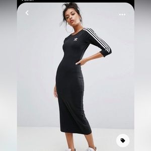 Adidas three stripes body con maxi dress